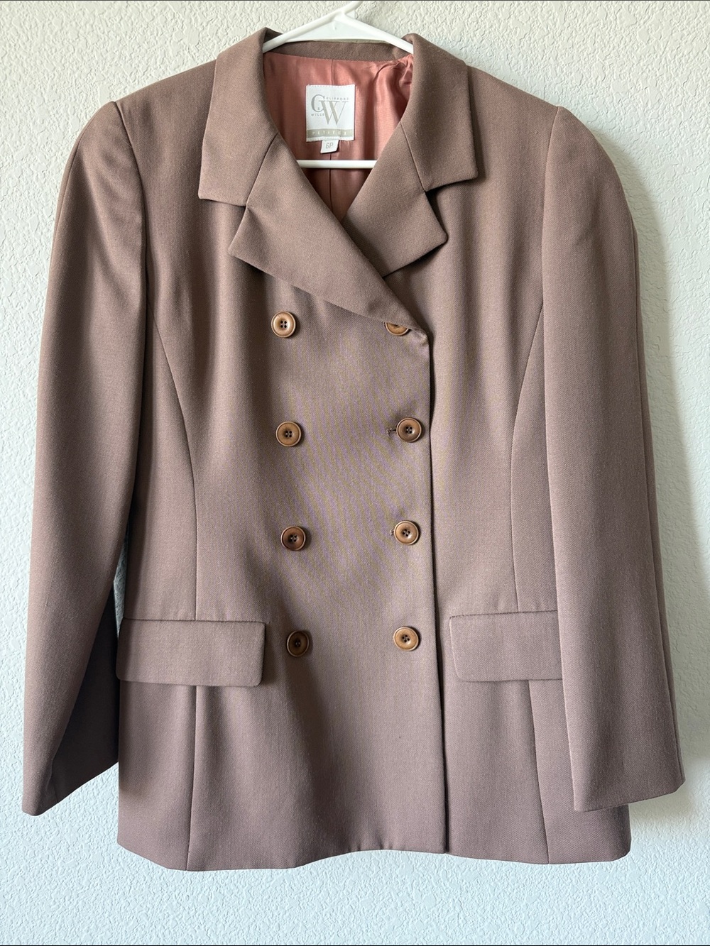 Double-Breasted Women's Blazer Jacket Pant Suit in Mauve Brown